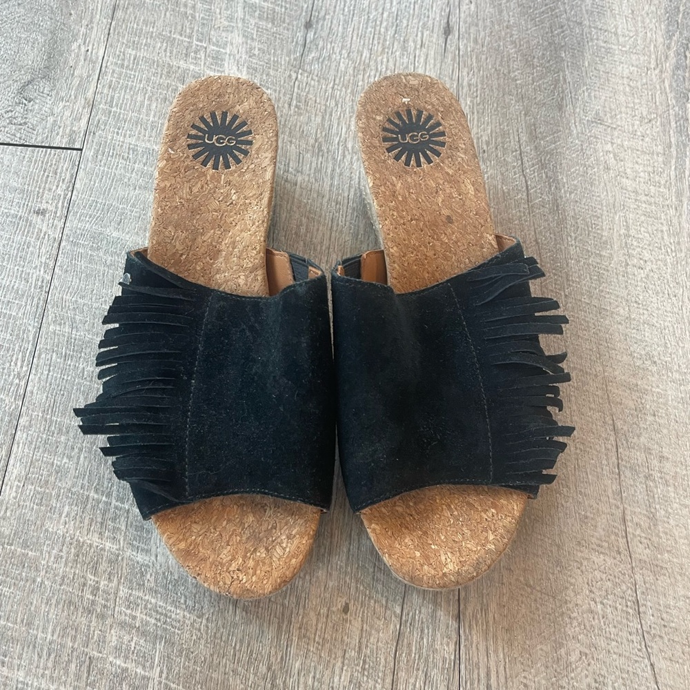 Ugg Size 6 womens black fring sandals